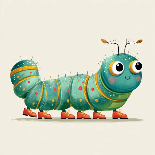Cartoon Caterpillar with Shoes Illustration