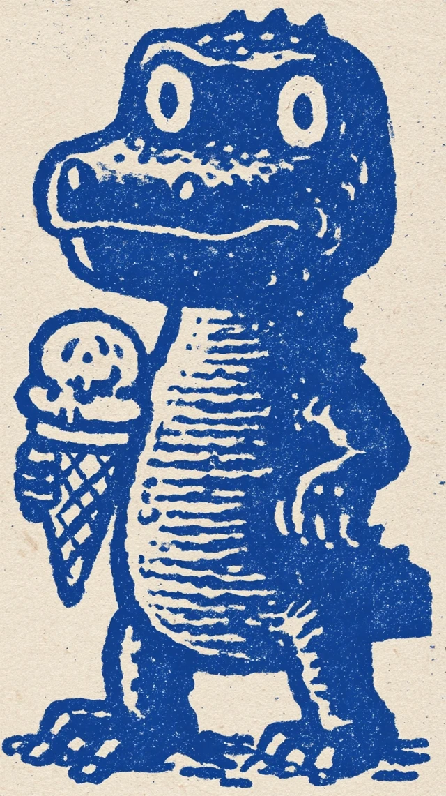 Vintage Dinosaur Mascot with Ice Cream Retro Design