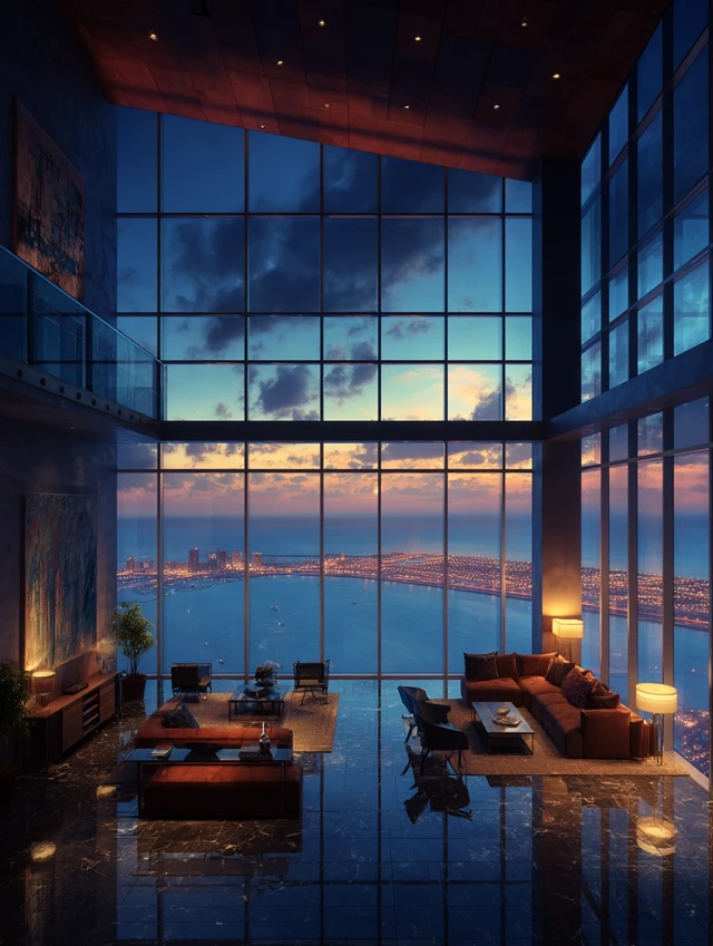 Luxury Penthouse Ocean View Interior Rendering