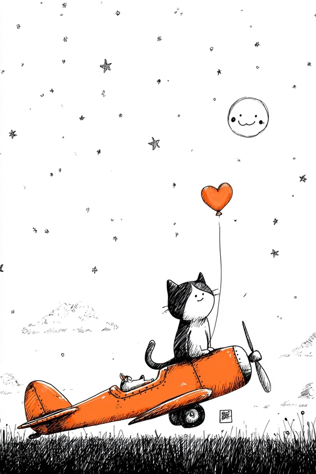 Cat on Airplane Cartoon Illustration