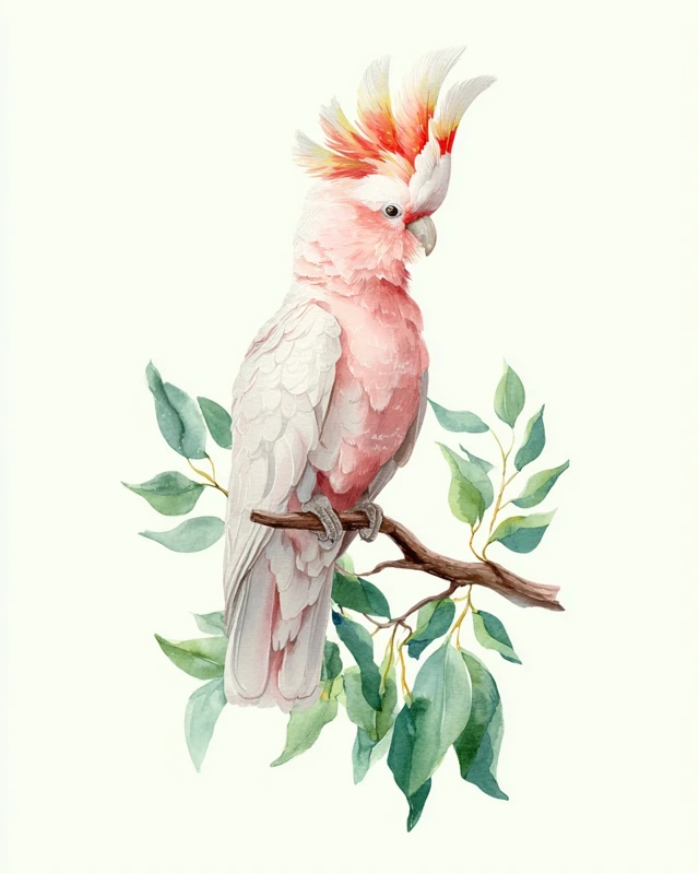 Pink Cockatoo Watercolor Painting Bird Art