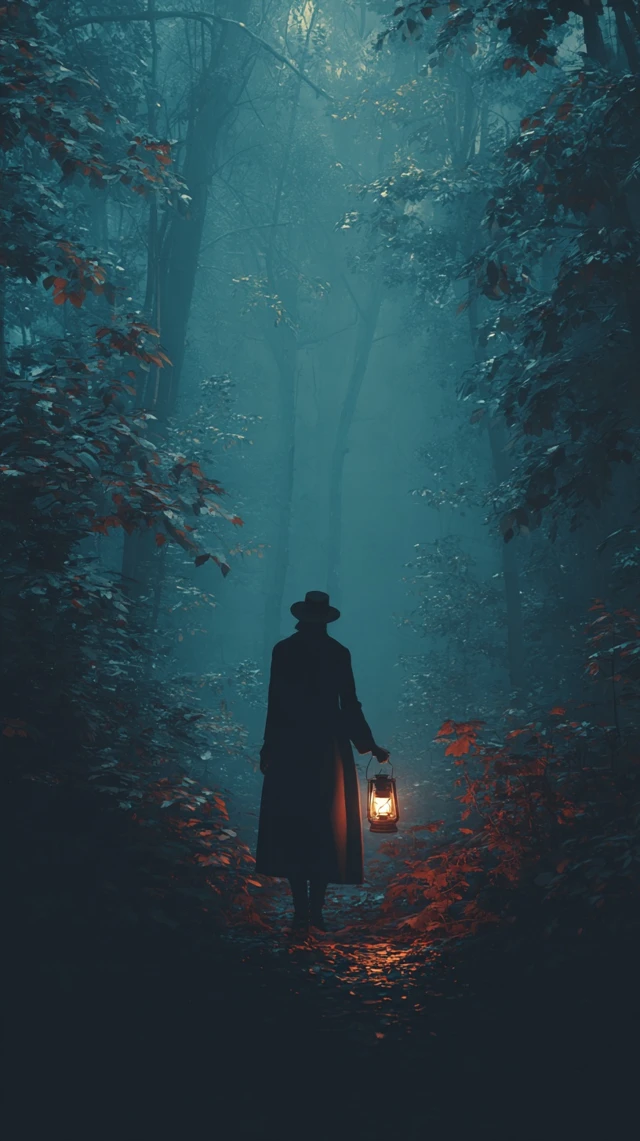 Person in Forest Holds Lantern Light Adventure