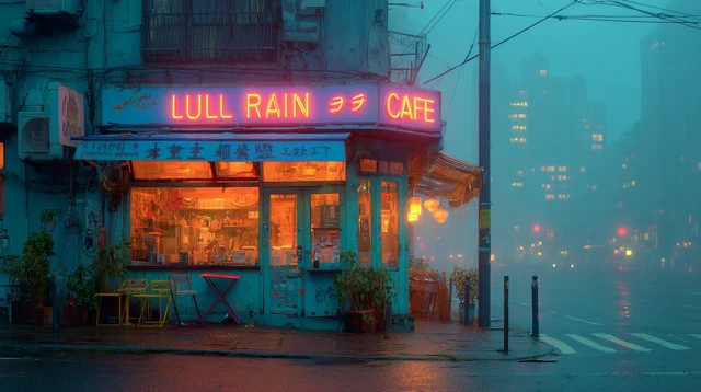 Gotham City Coffee Shop LULL RAIN CAFE in Blue