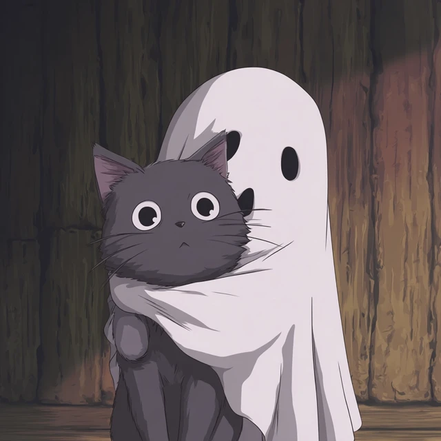 Anime Cat Hugging Ghost