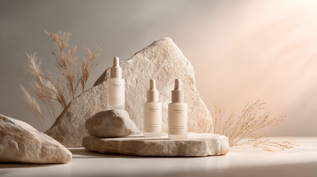 Minimalist Skincare Bottles in Natural Artistic Scene