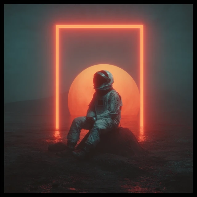 Dreamy Space Scene A Lonely Person in Neon Light