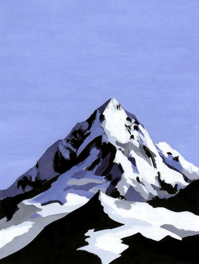Snowy Mountain Painting Minimalist Gouache Art
