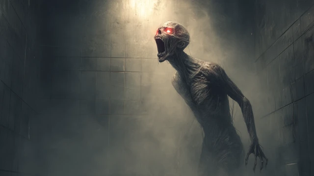 Terrifying Burned Humanoid Horror in a Japanese Bathroom