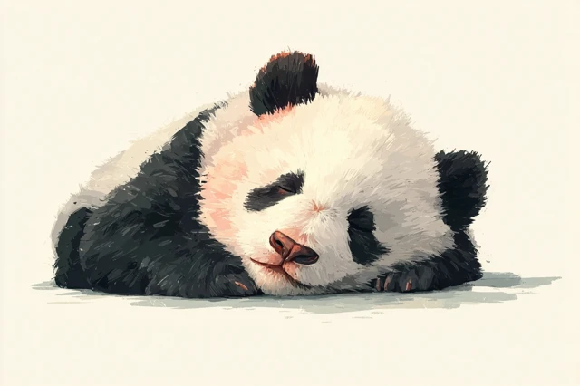 Sleeping Panda Illustration Black and White