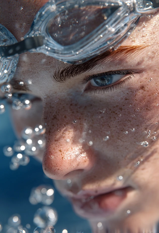 Woman Swimming Underwater with Goggles Photorealistic