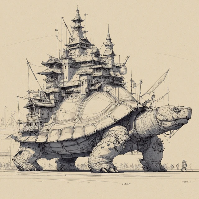 Armored Turtle City Sketch Art