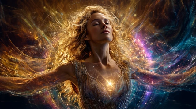 Woman in Radiant Light Energy Field Empowerment Awe