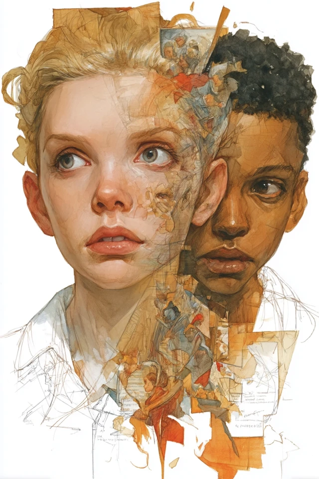Distorted Face Watercolor Art Psychological Portrait