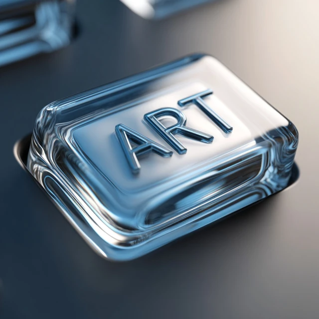 Glossy Glass Key with ART Text 3D Render Minimal Design