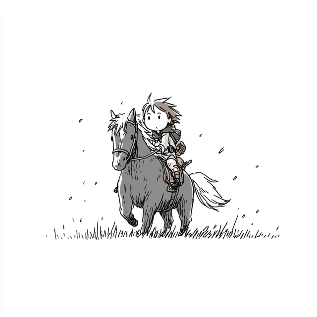 Anime Doodle Illustration Of A Person Riding a Horse