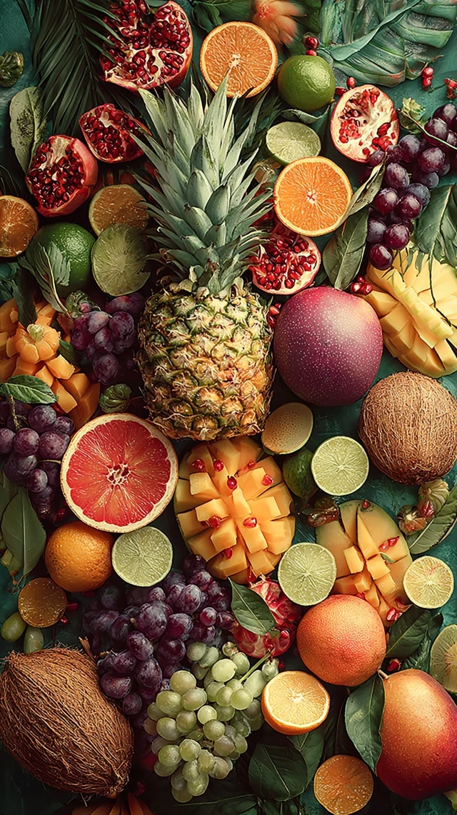 Colorful Fruit Burst Pineapple Orange Lemon Grapes