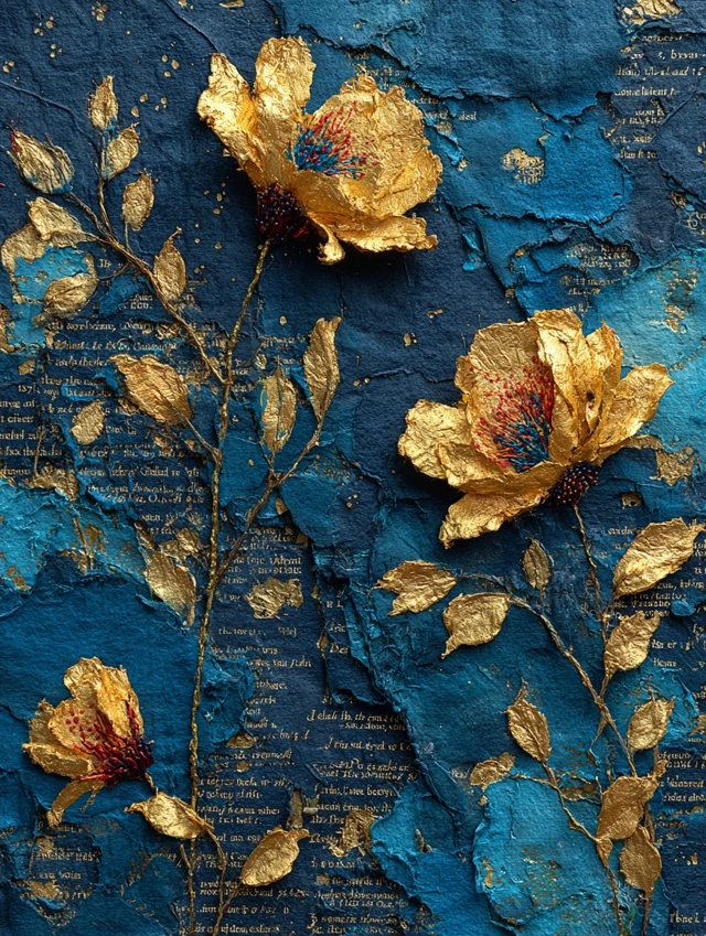 Gold Roses on Prussian Blue Art