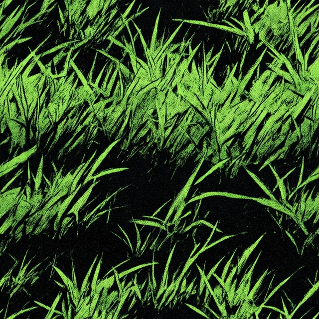 Manga Style Green Grass Texture with Black Outlines