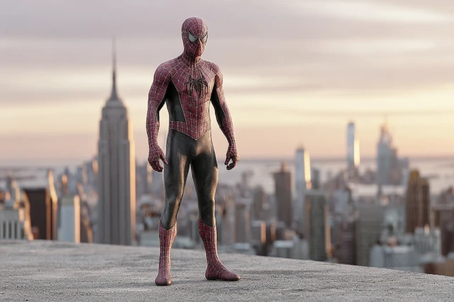 SpiderMan on Rooftop Cinematic Shot