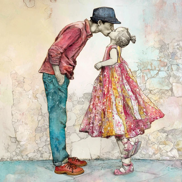 Father and Child Whimsical Illustration Love