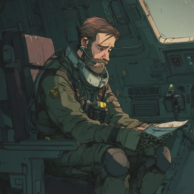 SciFi Pilot Bored In Cockpit Military Illustration