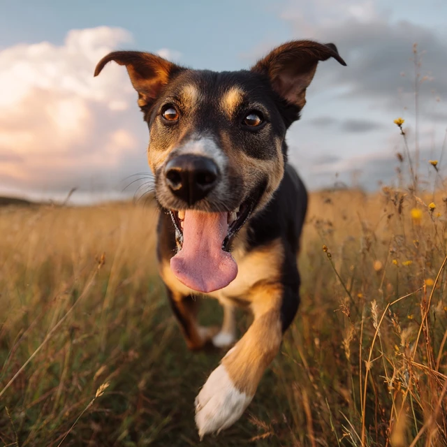 Happy Dog Running in a Field