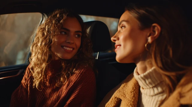 Two Women Talking in a Volkswagen Tiguan Editorial