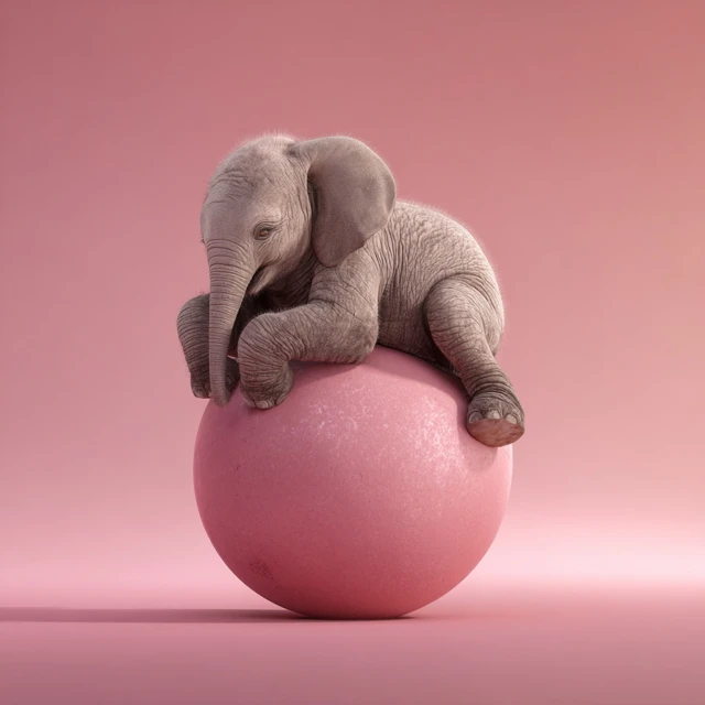 Cute Elephant on Pink Ball 3D Render