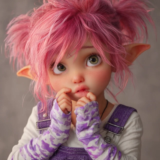Adorable Baby Elf Girl Pink Hair 3D
