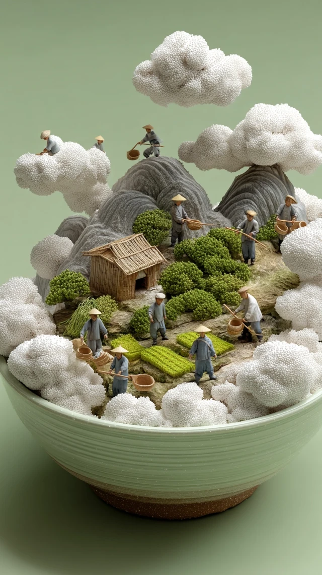 Miniature Chinese Landscape in Ceramic Bowl