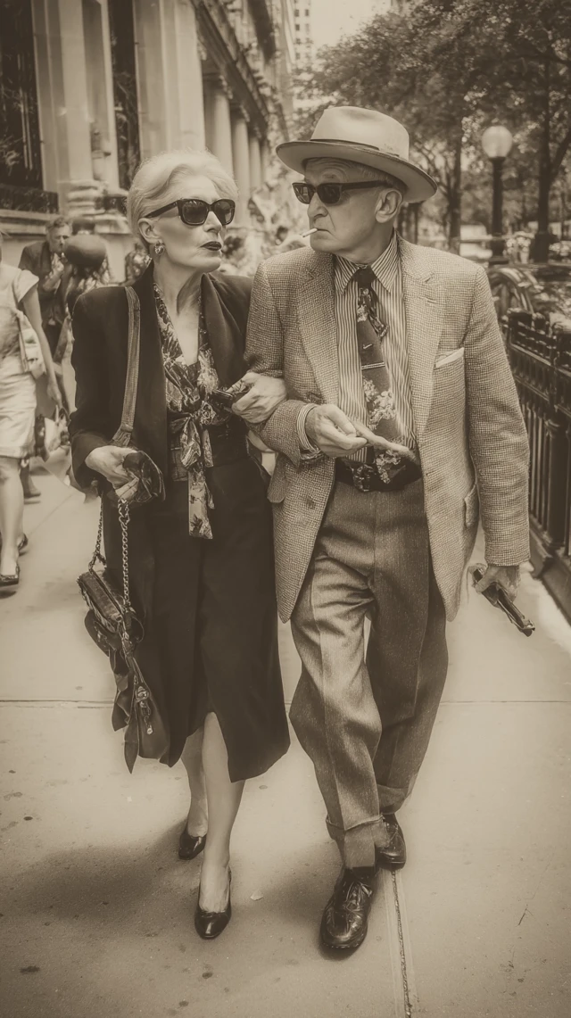 Vintage Elderly Couple in New York 1950s