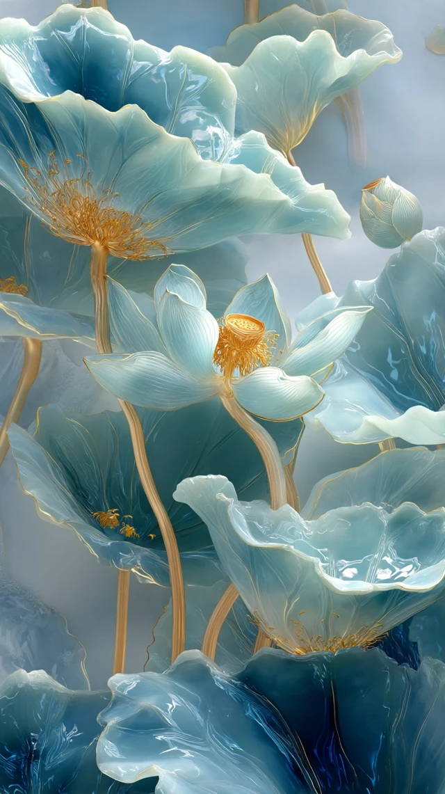 Jade Lotus Landscape: Watercolor Art