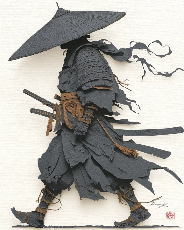 Japanese Samurai in Black Armor