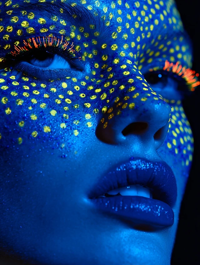Ultraviolet Makeup Glowing Face Close Up