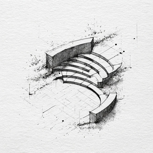 Curved Steps Garden Design Sketch