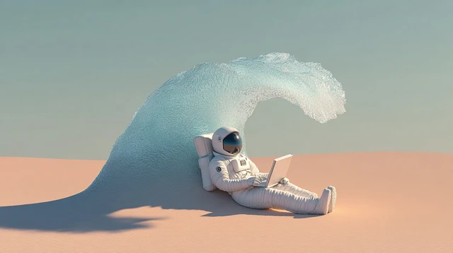 Astronaut Relaxing in Desert Surreal Scene