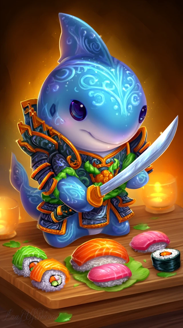 Cute Samurai Shark Sushi Chef Anime Illustration