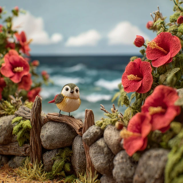 Chibi Bird in a Diorama Wes Anderson Style