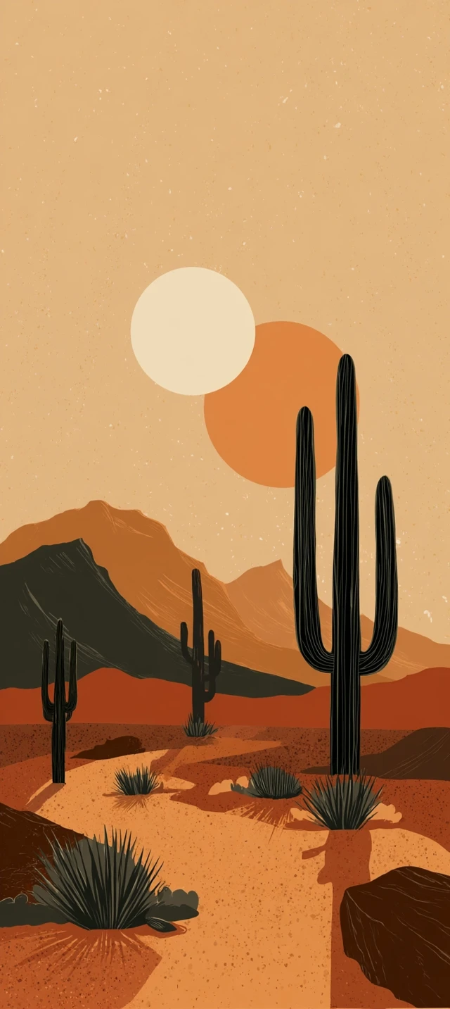 Boho Desert Landscape Art Poster - Earthy Tones