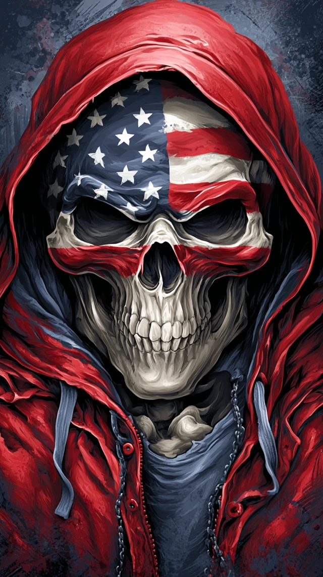 Skull in American Flag Hoodie Wallpaper