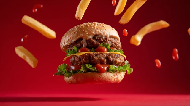 Delicious Burger with Fries Fast Food Photography