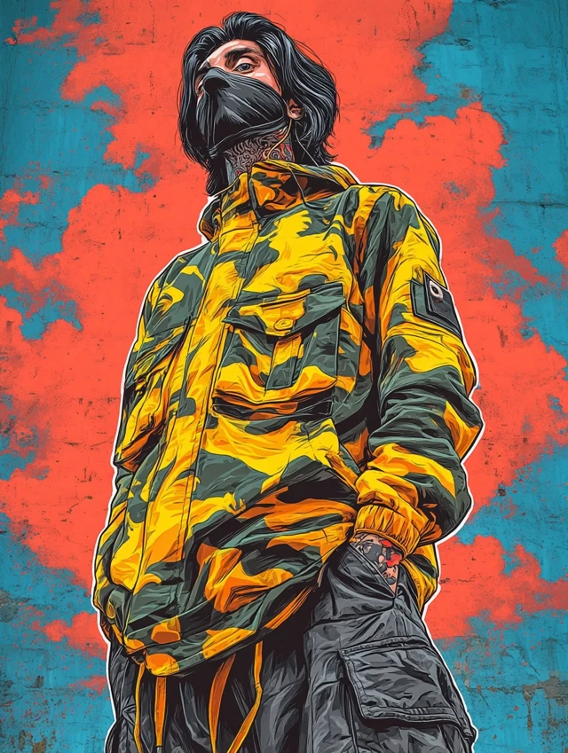 Male Portrait in Camo Jacket Urban Illustration