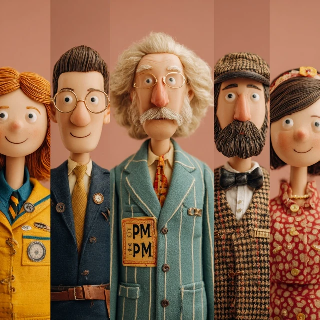 Group of Smiling People in Wes Anderson Style