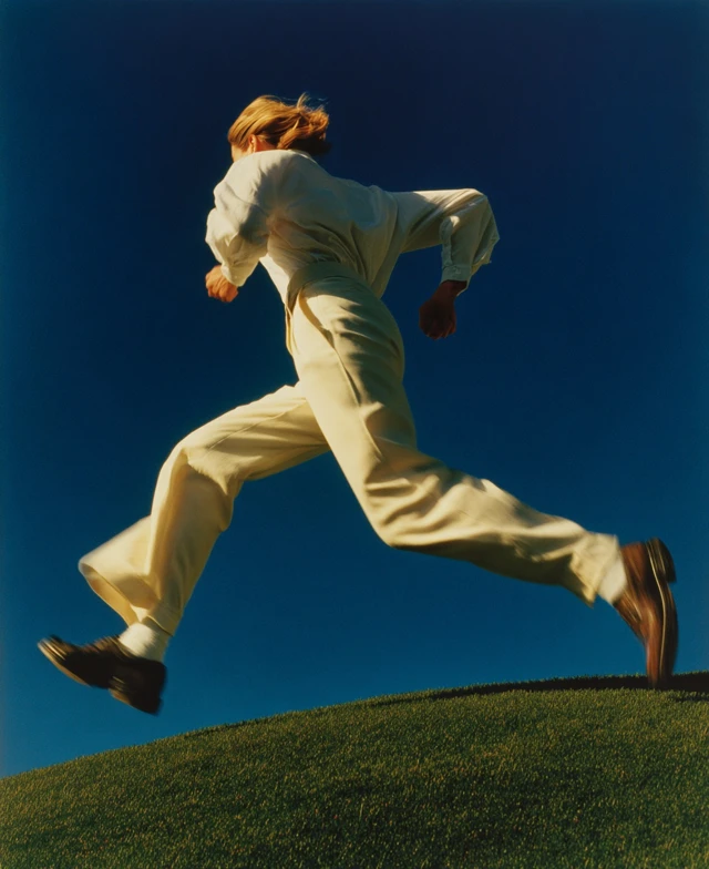 Woman Running on a Hill Photo in Peter Lindbergh Style