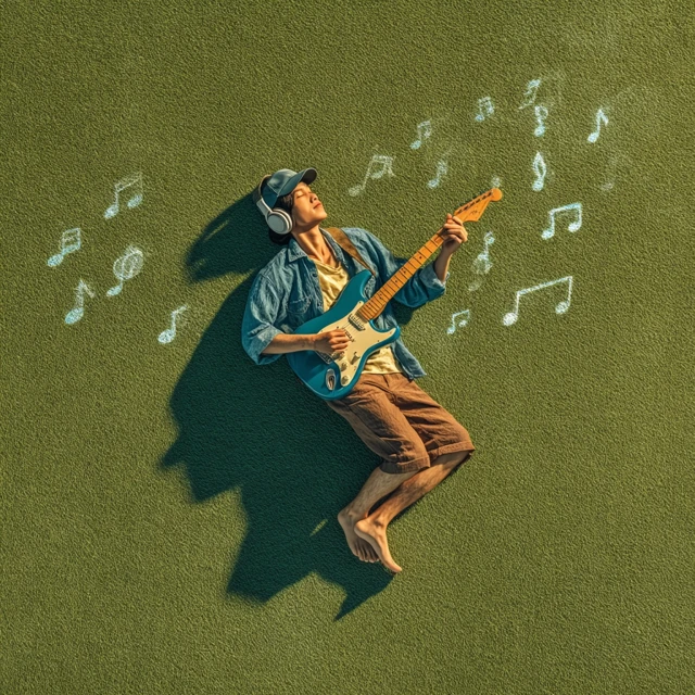 Guitarist on Grass Happy Musician Photo