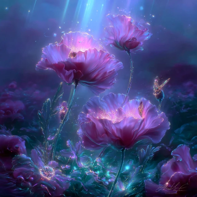 Deep Purple Poppies Watercolor Painting Magical