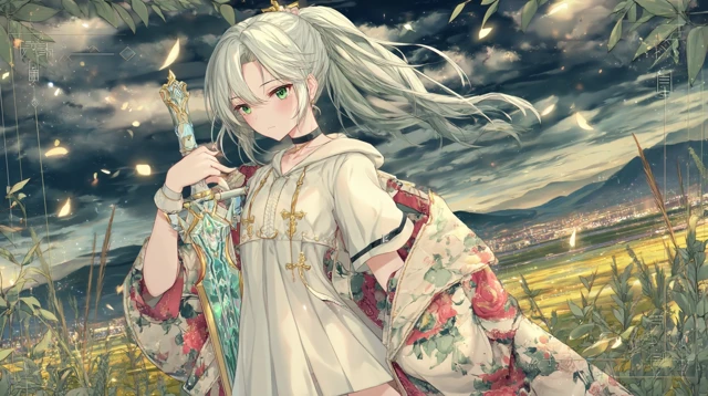 Anime Priestess Warrior in Post Apocalyptic Battle