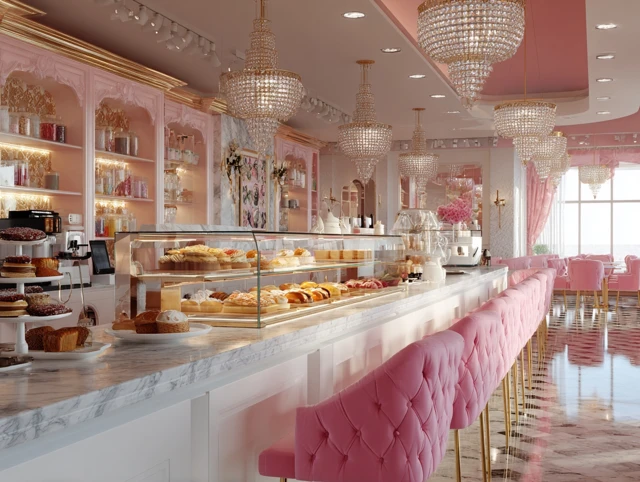 Luxury Pink Bakery Interior Design Stunning 4K Image