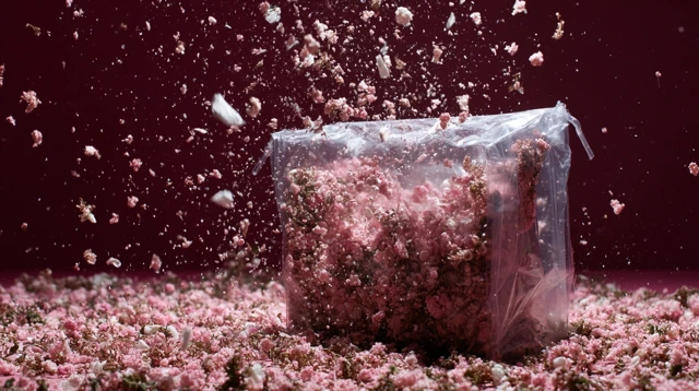 Pink Banana In Plastic Wrap Stock Photo