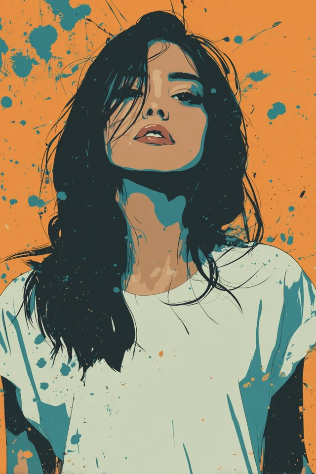 Woman Portrait Minimalist Splashy Tones